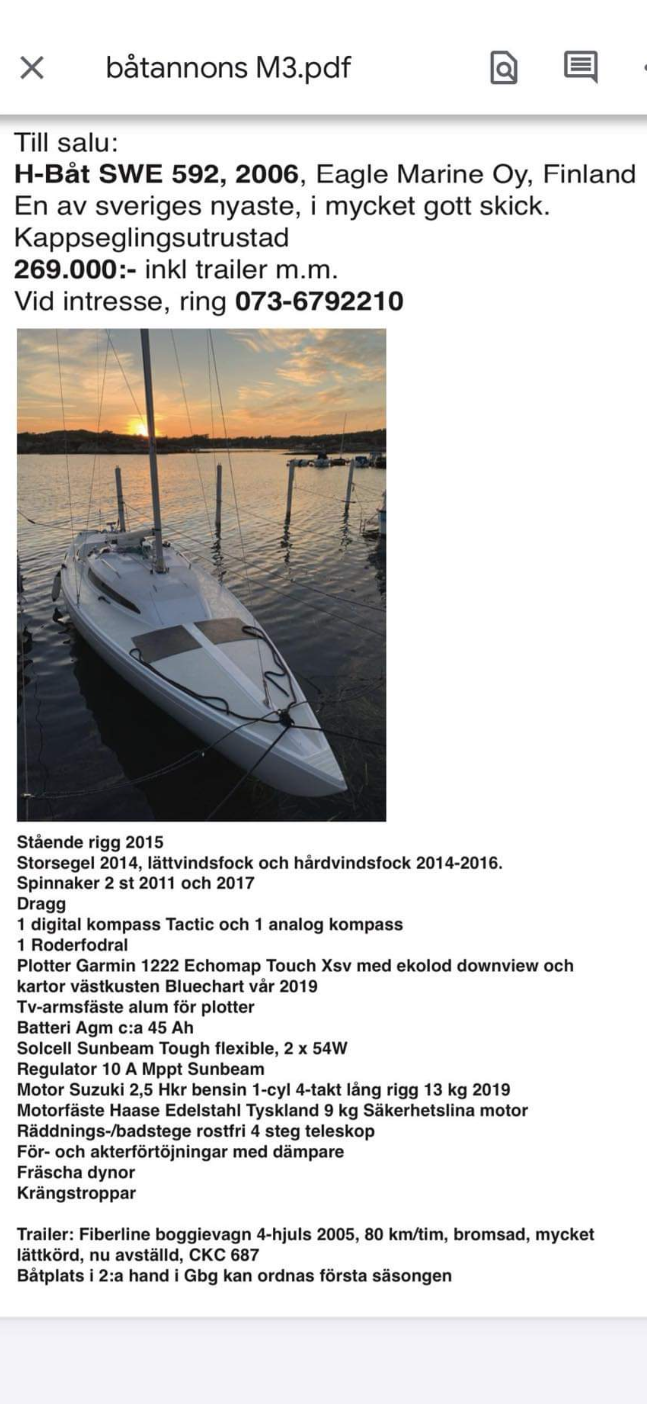 H-båt SWE 592 till salu